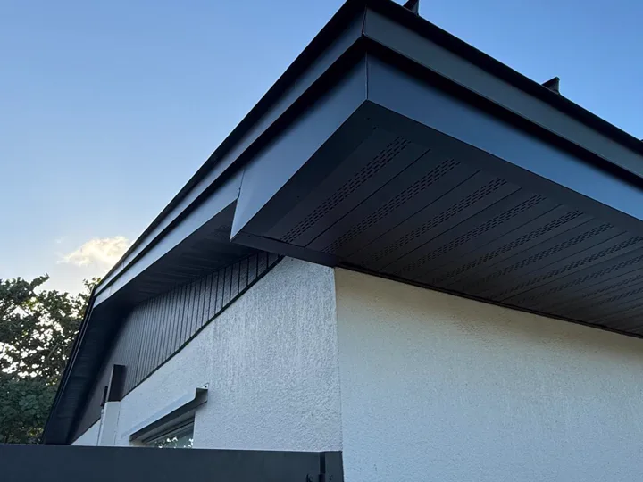 Black soffit and metal fascia