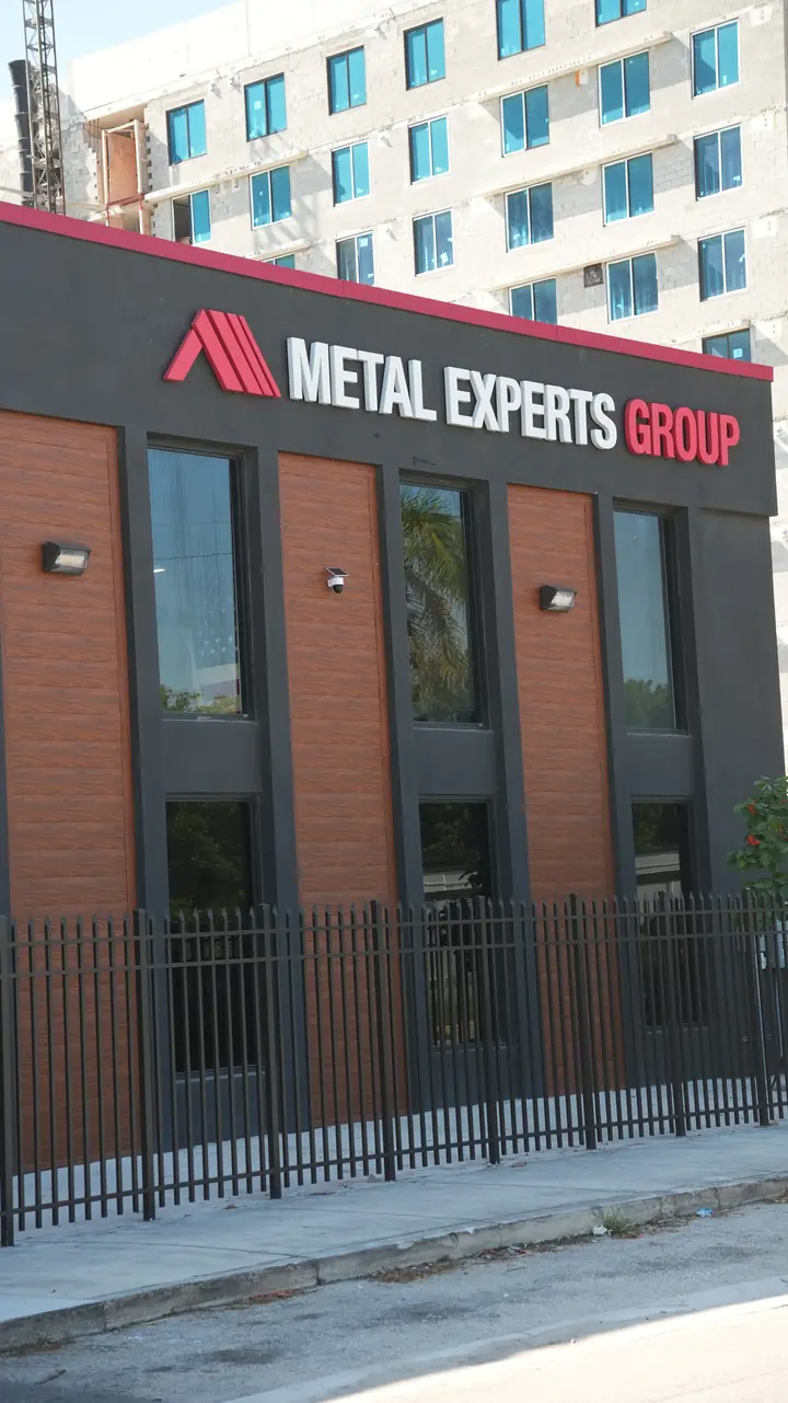 Close-up of brick-texture metal cladding panel