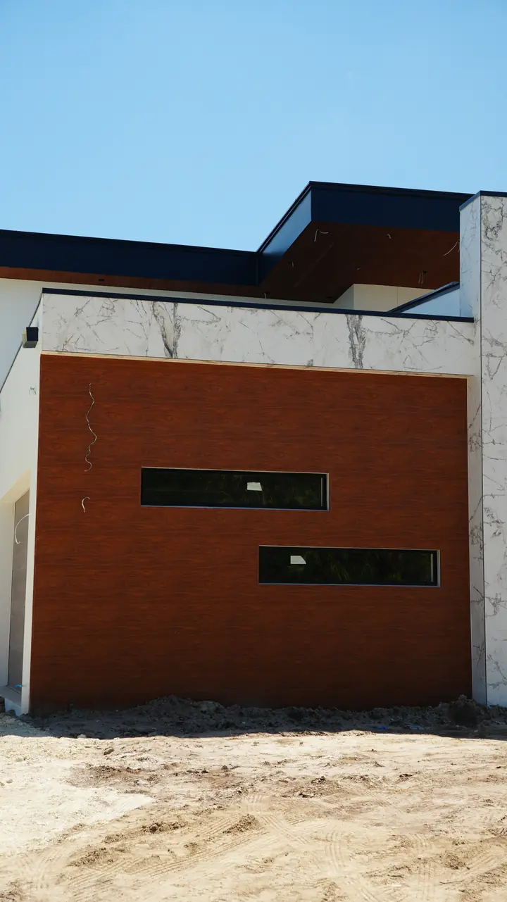 Close-up of brick-texture cladding panels