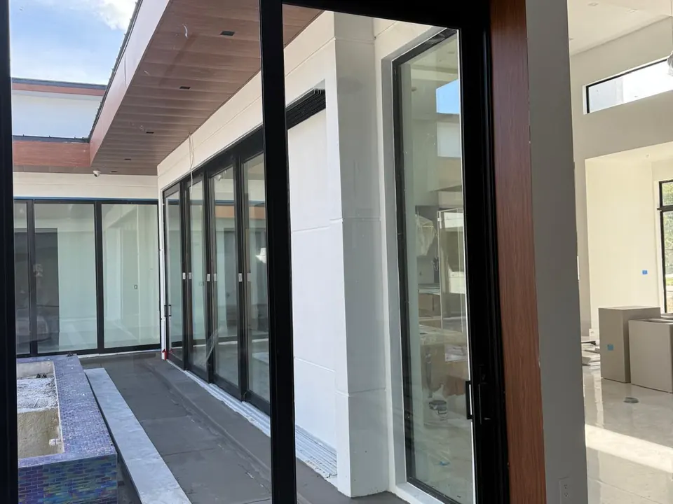 Interior courtyard with wood-look soffit