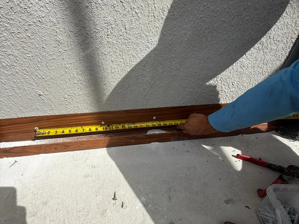 Completed lower trim detail on stucco wall